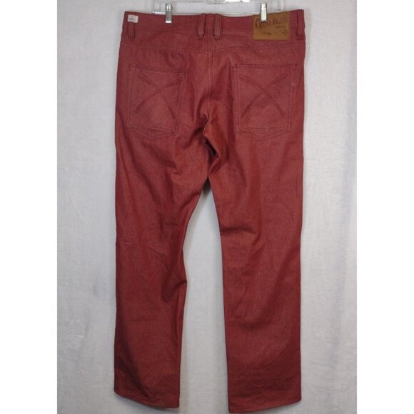 AKOO Mens Red Denim Jeans Straight Leg 36in X 33in Embroidered Pockets - Picture 5 of 14
